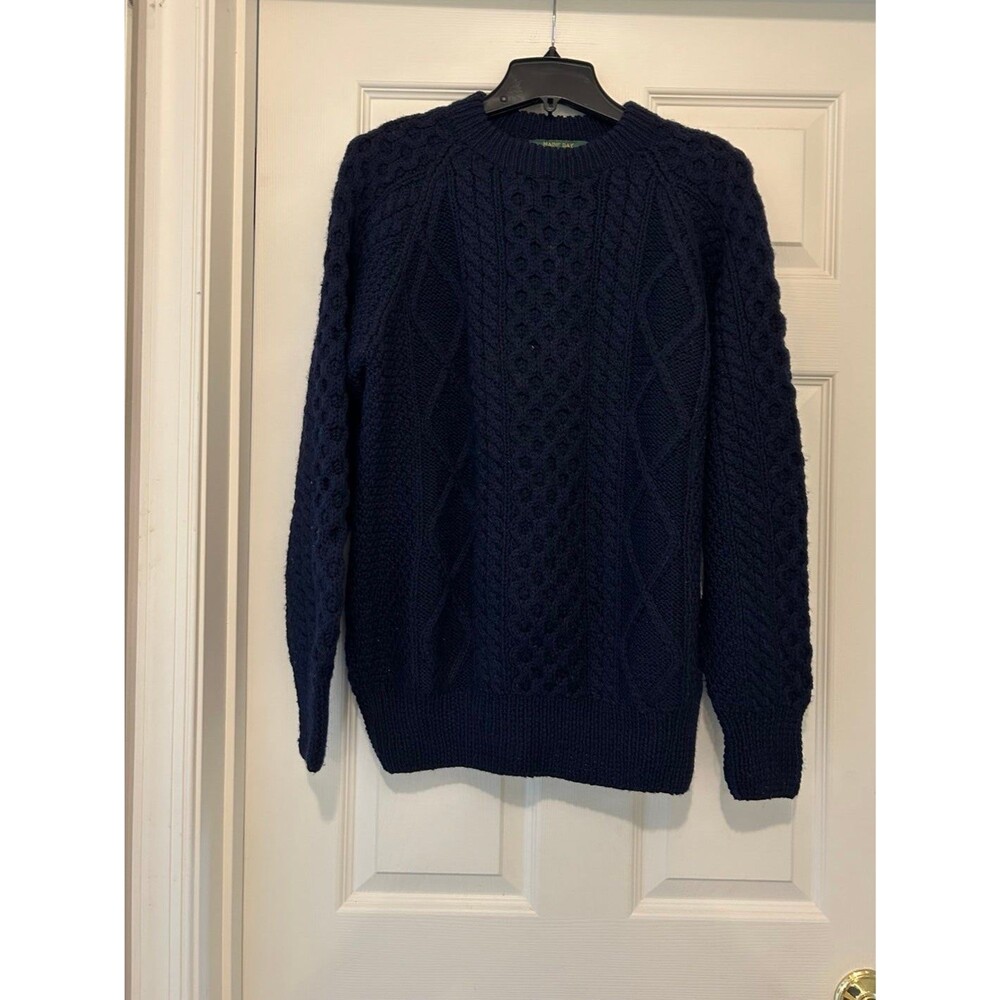 Maine Bay mens Hand Knit Wool Cableknit Fisherman Sweater Size S